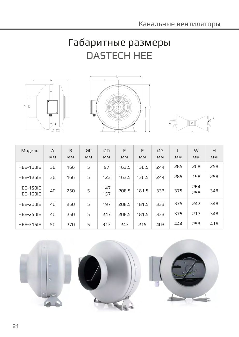 Габаритные размеры HEE Dastech HEE-125IE