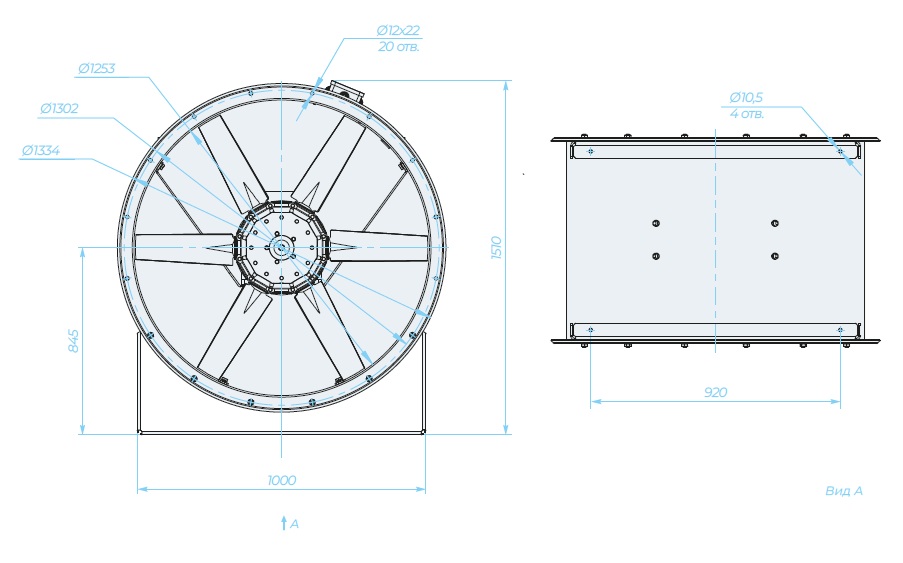 Аэродинамические характеристики, габаритно-присоединительные размеры — Осевой вентилятор SVO 21-12-12,5